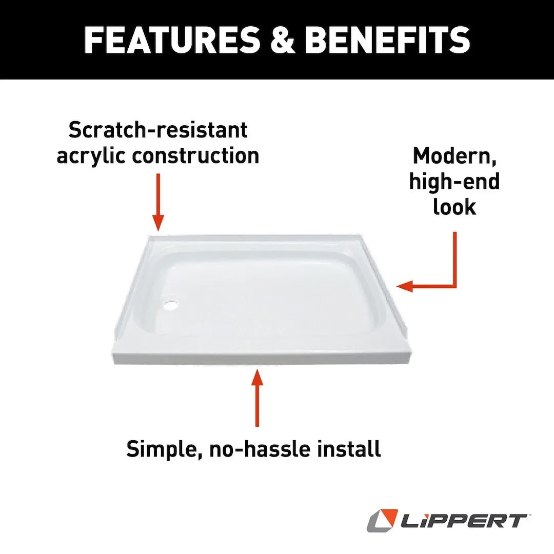 210373 – LIPPERT COMP Shower Pan, Rectangular 24 Inch x 36 Inch With Threshold White ABS - view 2